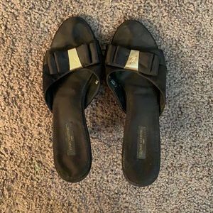 Vintage Louis Vuitton black satin heels Size 7.5
